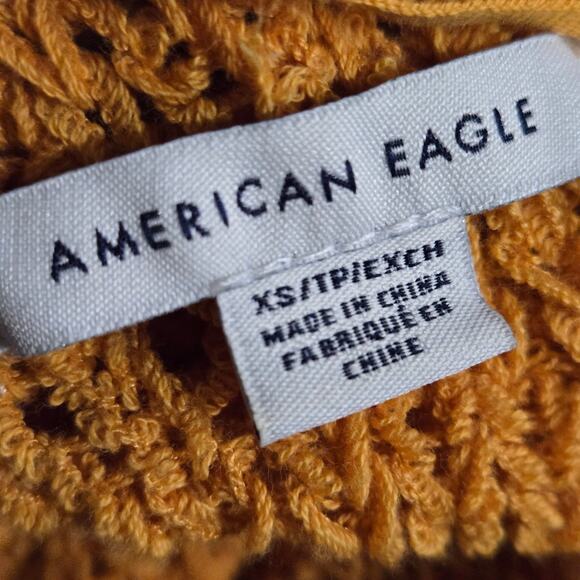 American Eagle Cropped Cardigan Sweater Yellow Slouchy Crochet Knit Boxy XS - Picture 7 of 13